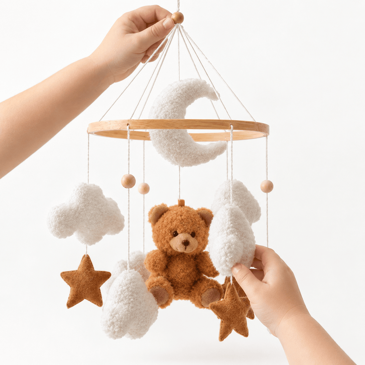 Baby Crib Mobile with Teddy Bear, Moon, Stars & Clouds for Nursery