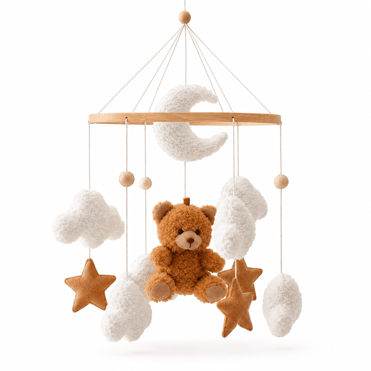 Baby Crib Mobile with Teddy Bear, Moon, Stars & Clouds for Nursery
