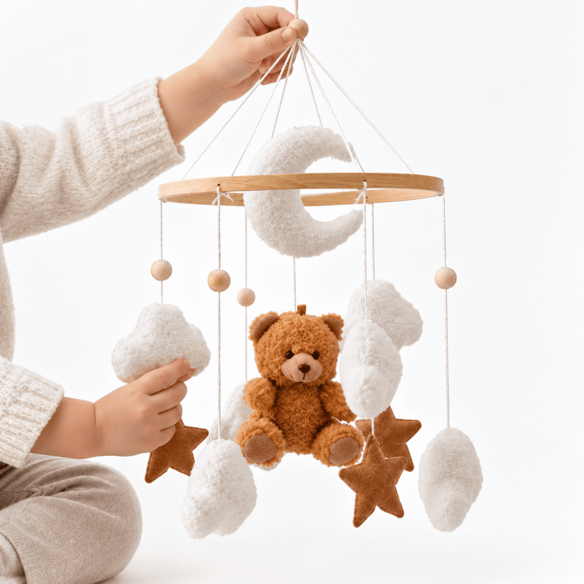 Baby Crib Mobile with Teddy Bear, Moon, Stars & Clouds for Nursery