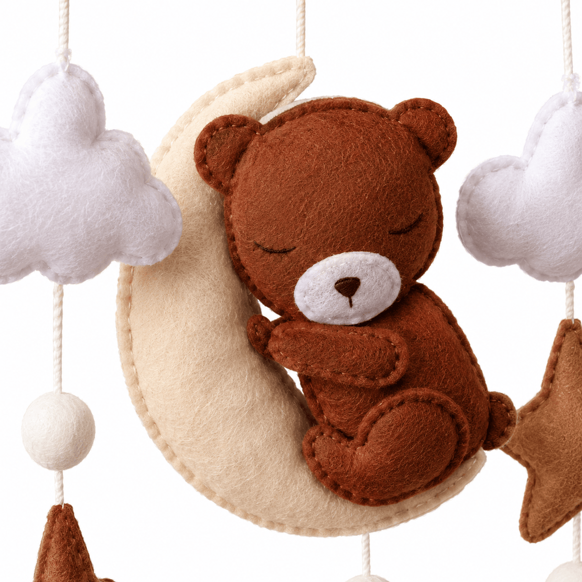Baby Mobile with Bear and Stars - Montessori Sensory Crib Toy