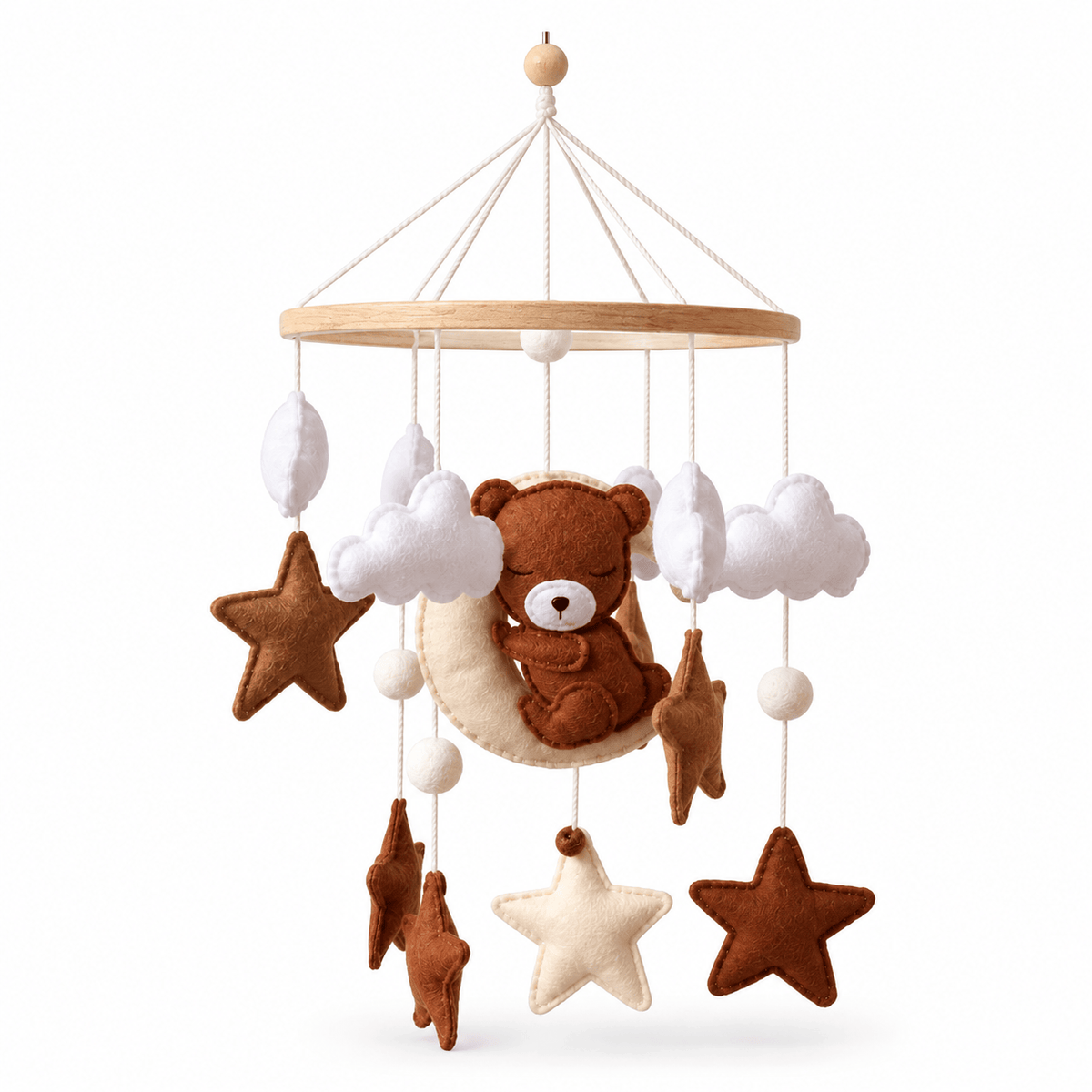 Baby Mobile with Bear and Stars - Montessori Sensory Crib Toy