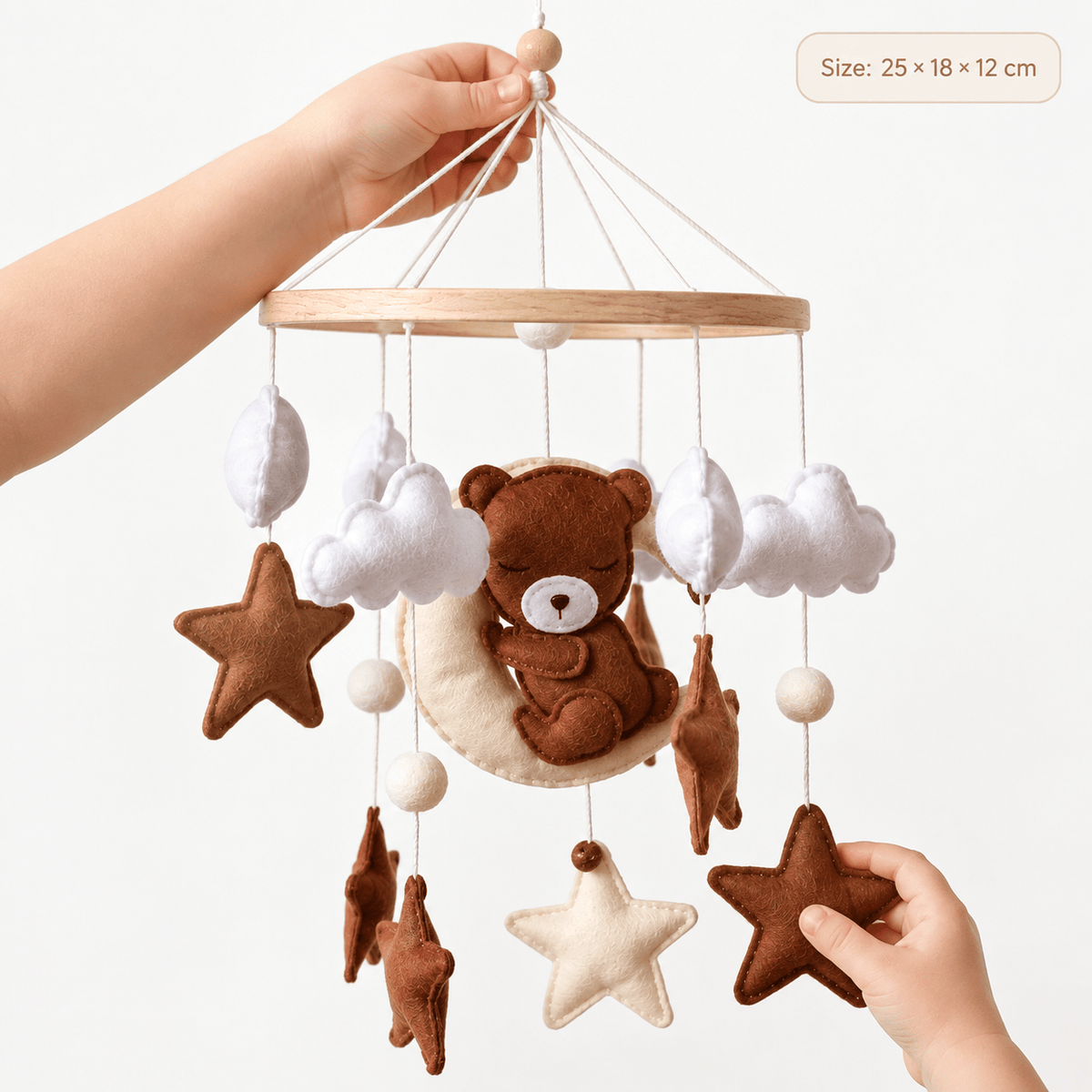 Baby Mobile with Bear and Stars - Montessori Sensory Crib Toy
