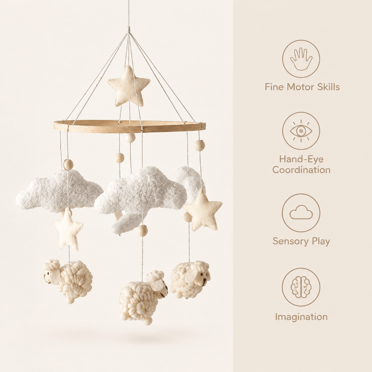Baby Mobile with Clouds and Sheep for Nursery – Calm Visual Focus