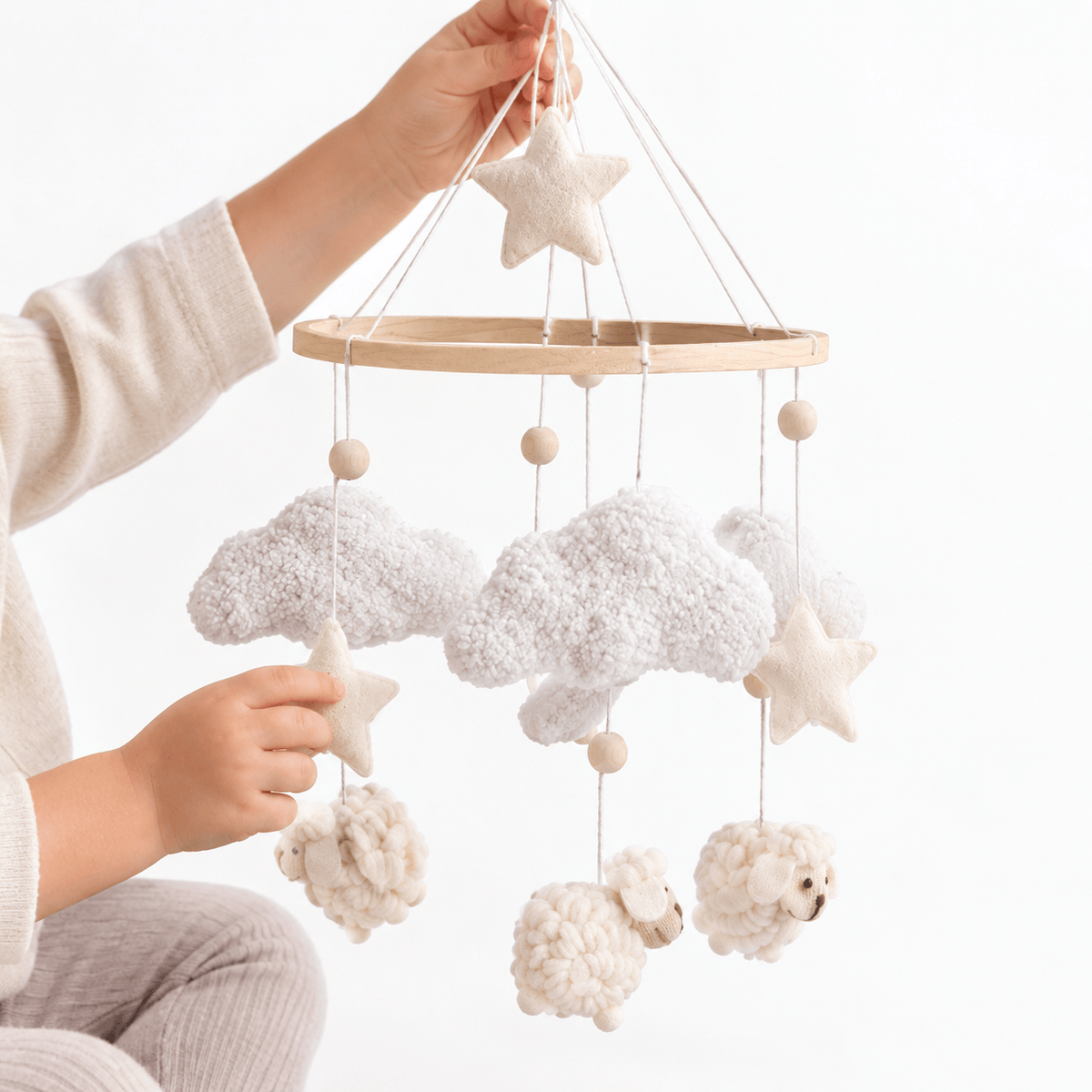 Baby Mobile with Clouds and Sheep for Nursery – Calm Visual Focus