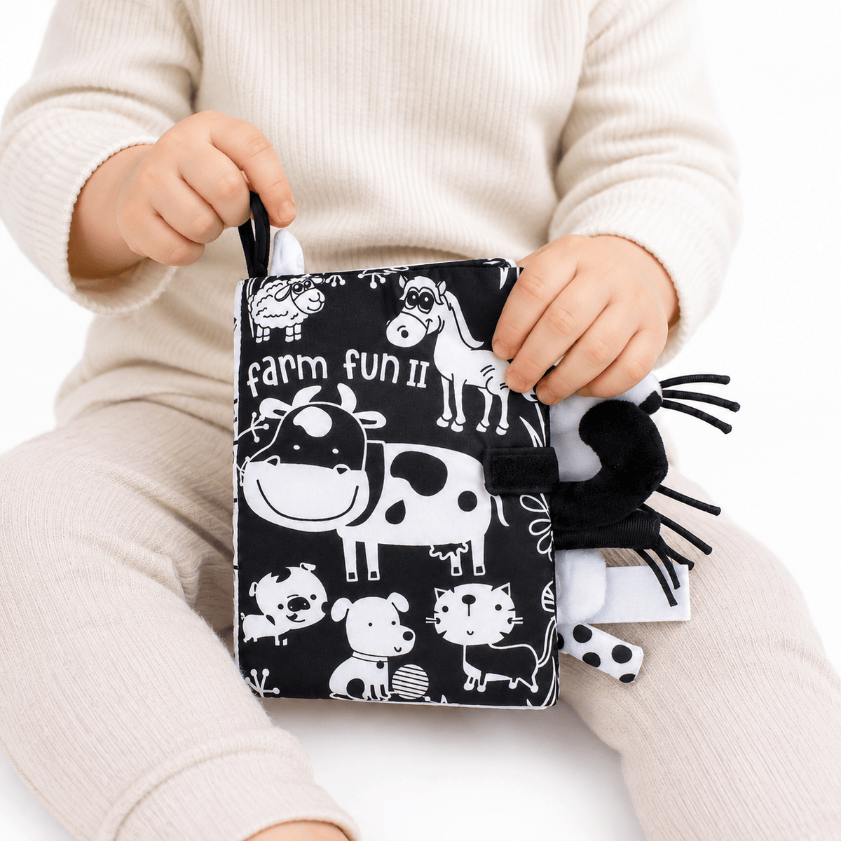 Black and White Farm Animals Sensory Cloth Book for Babies