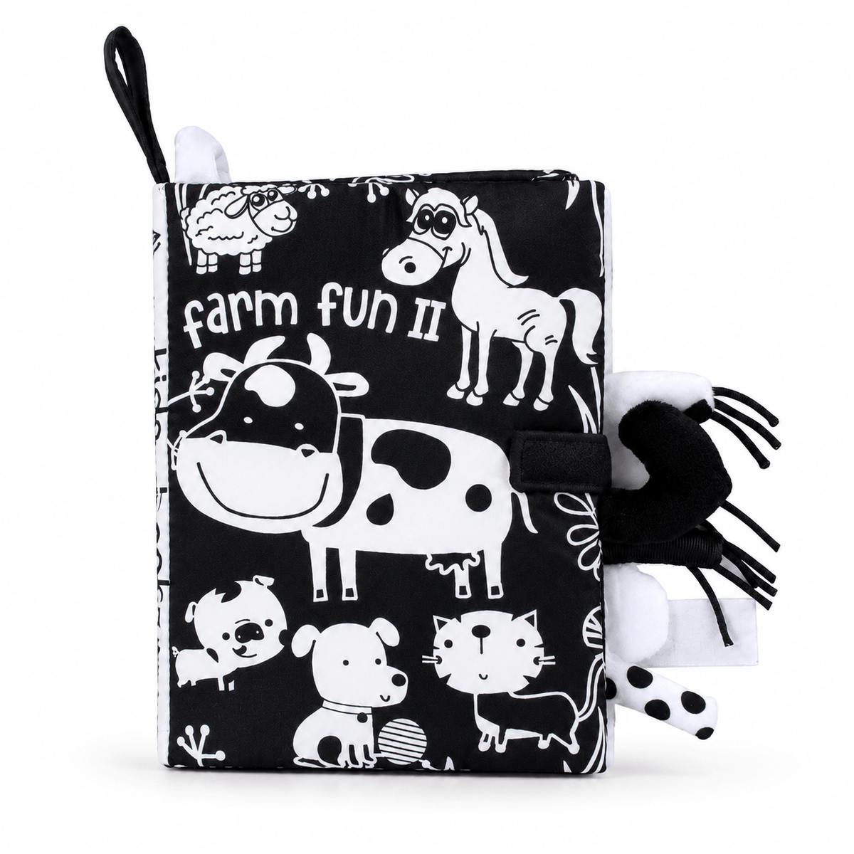 Black and White Farm Animals Sensory Cloth Book for Babies
