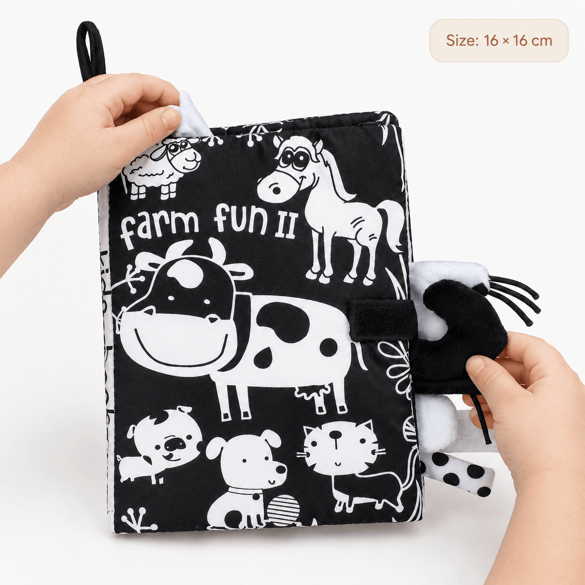 Black and White Farm Animals Sensory Cloth Book for Babies