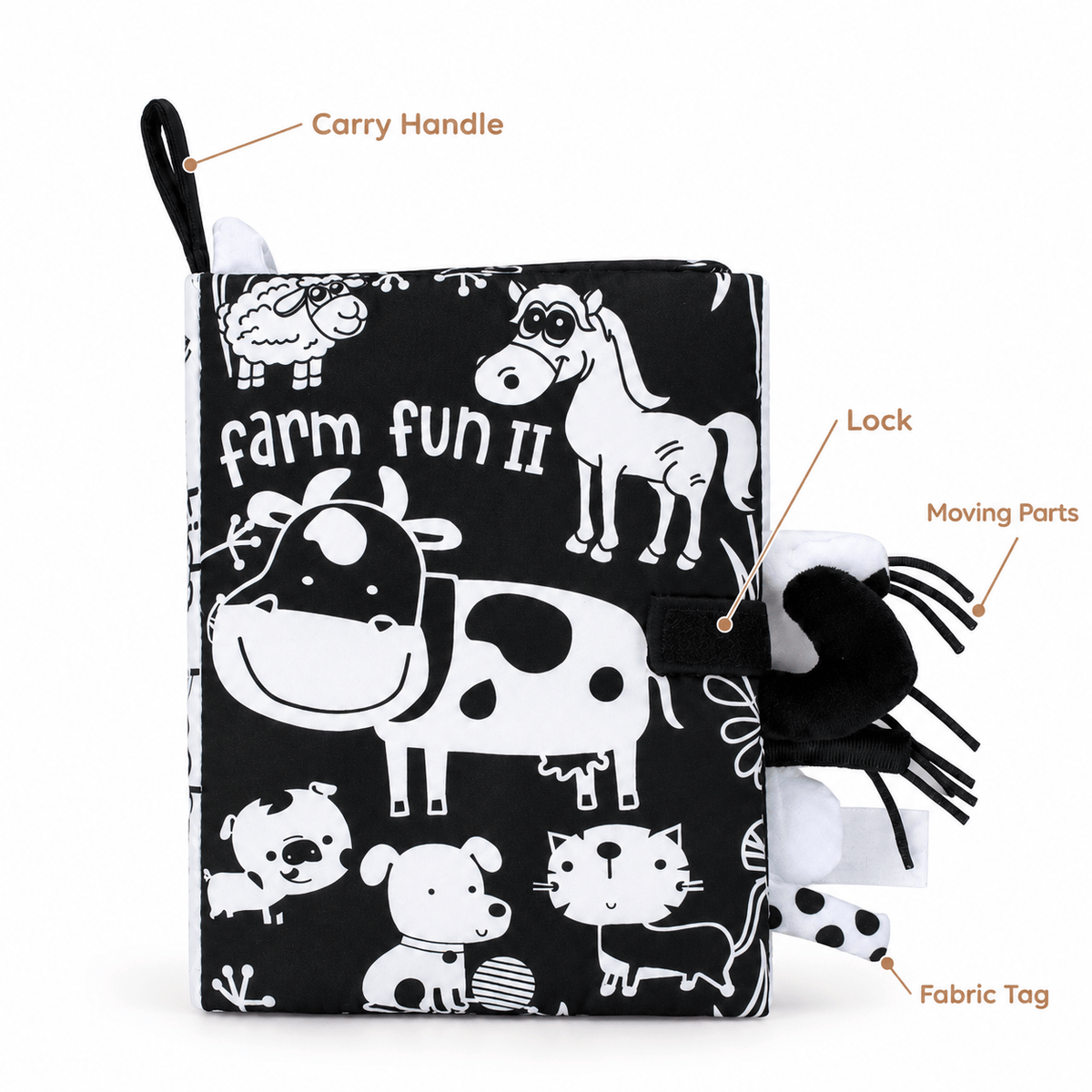 Black and White Farm Animals Sensory Cloth Book for Babies