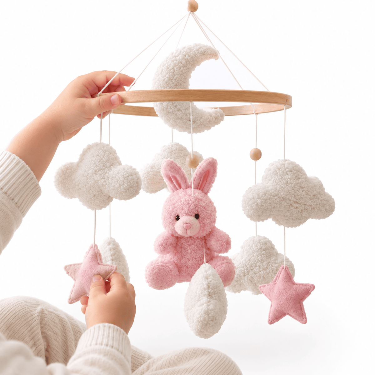 Bunny Baby Mobile with Clouds and Stars for Nursery Decoration