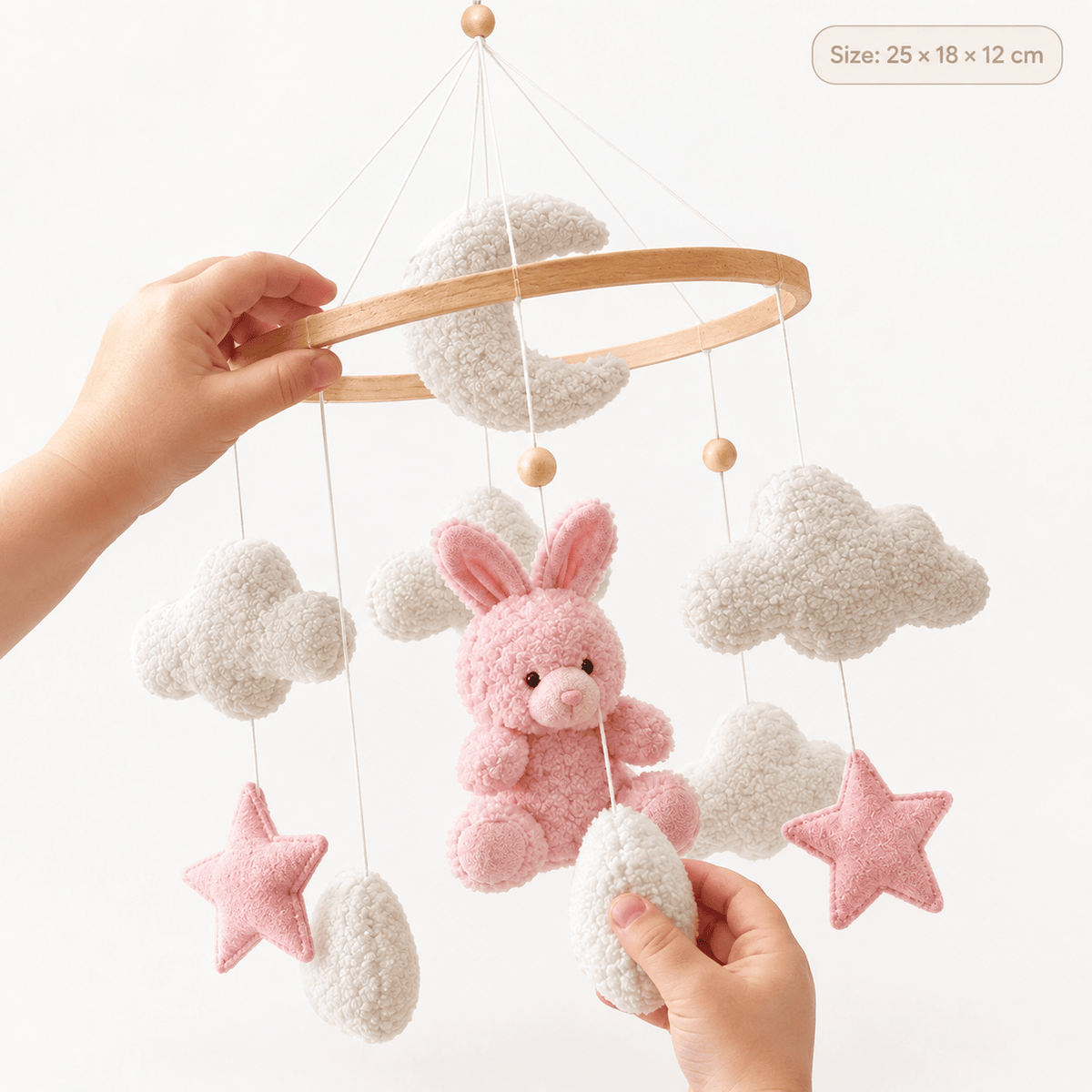 Bunny Baby Mobile with Clouds and Stars for Nursery Decoration