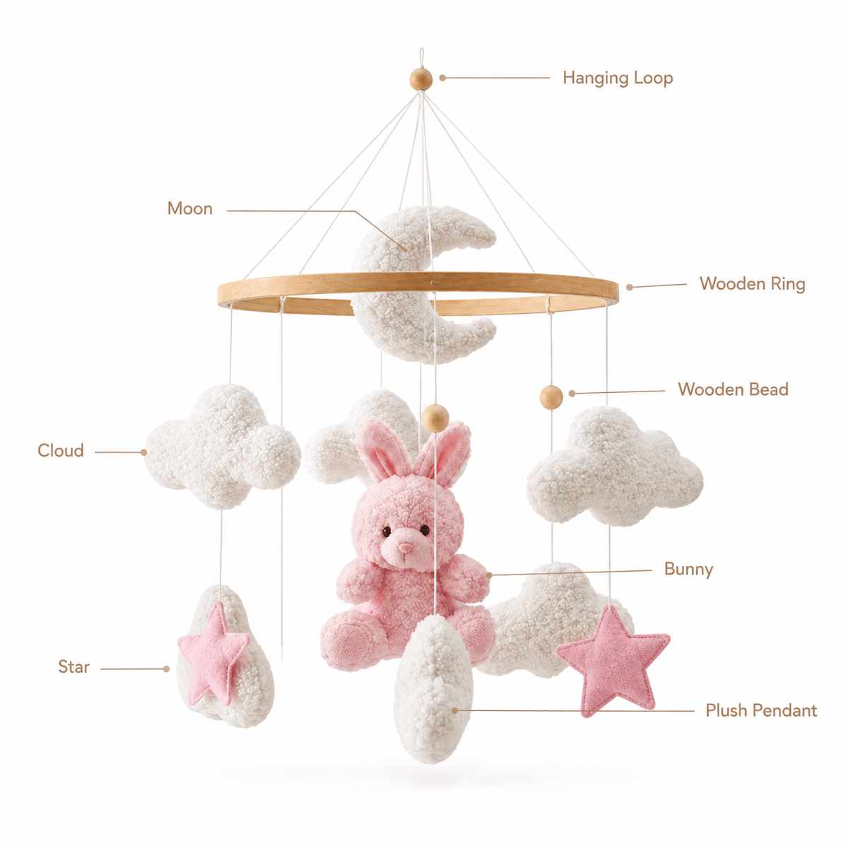 Bunny Baby Mobile with Clouds and Stars for Nursery Decoration