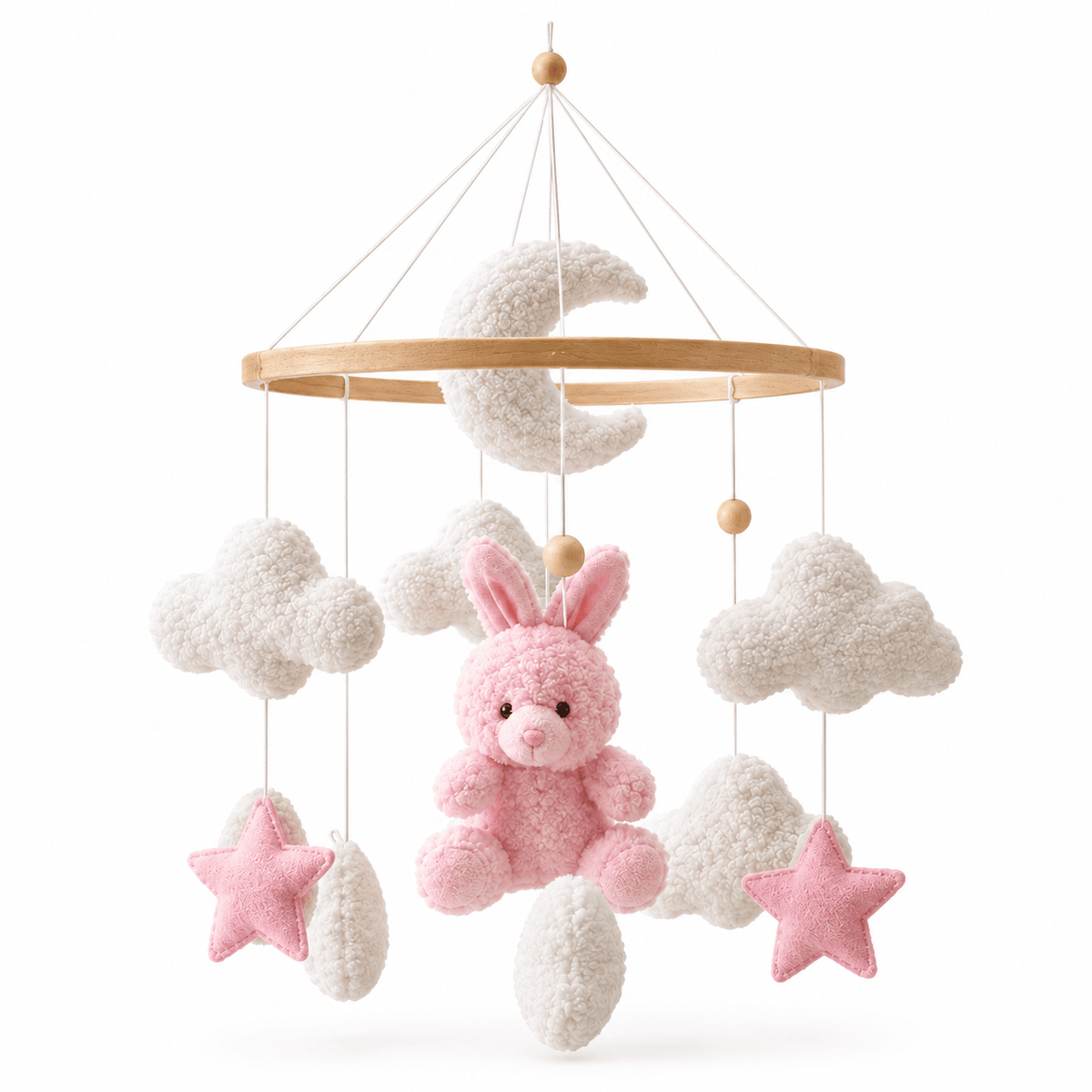 Bunny Baby Mobile with Clouds and Stars for Nursery Decoration