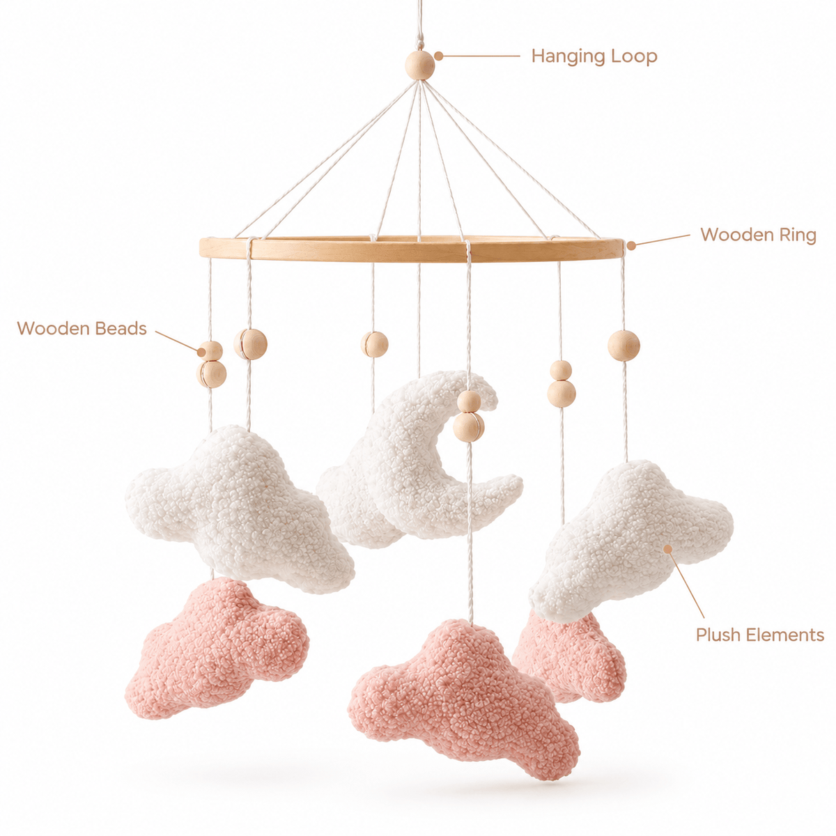 Cloud and Moon Baby Crib Mobile – Montessori Nursery Décor for Babies