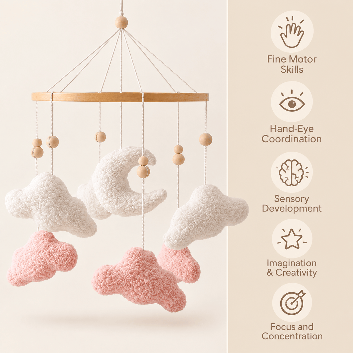 Cloud and Moon Baby Crib Mobile – Montessori Nursery Décor for Babies