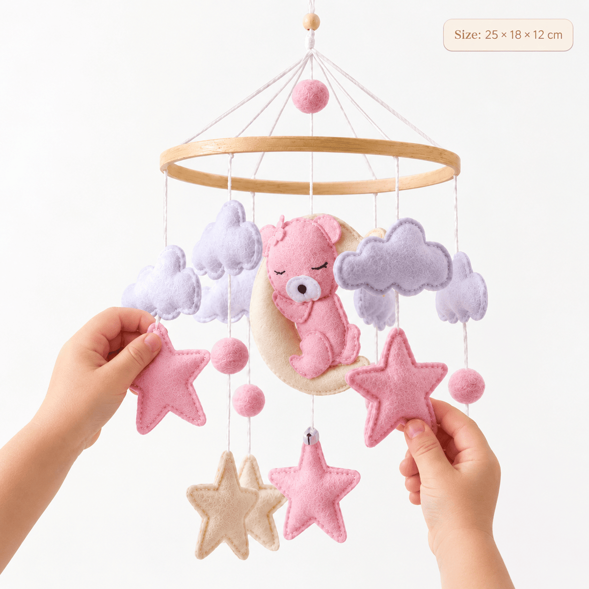 Felt Nursery Mobile with Bear, Stars & Clouds for Babies