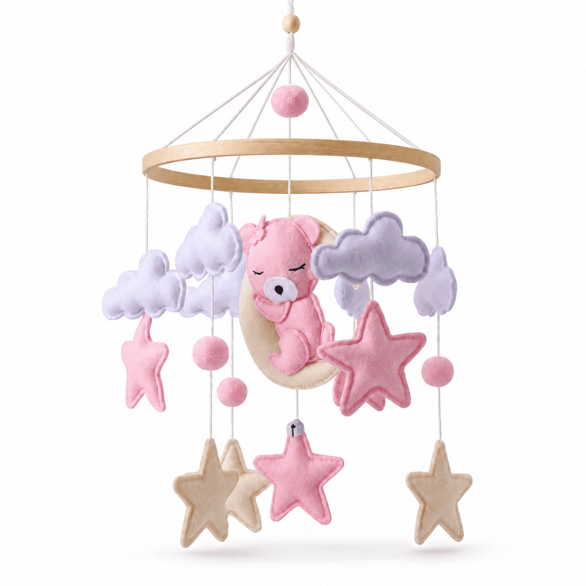 Felt Nursery Mobile with Bear, Stars & Clouds for Babies