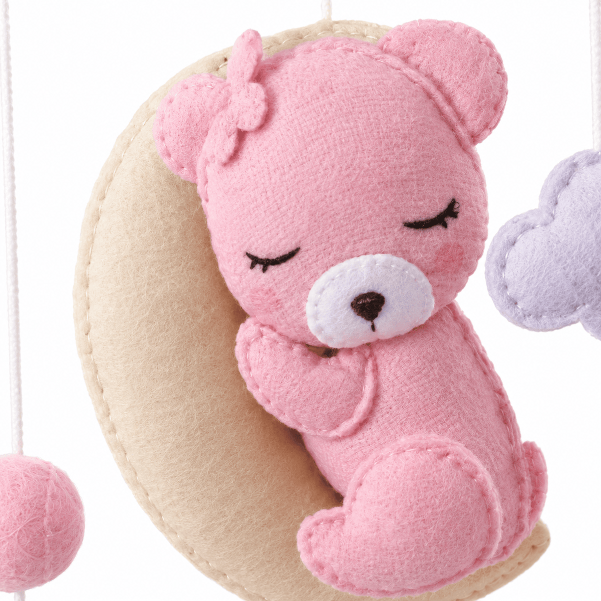 Felt Nursery Mobile with Bear, Stars & Clouds for Babies