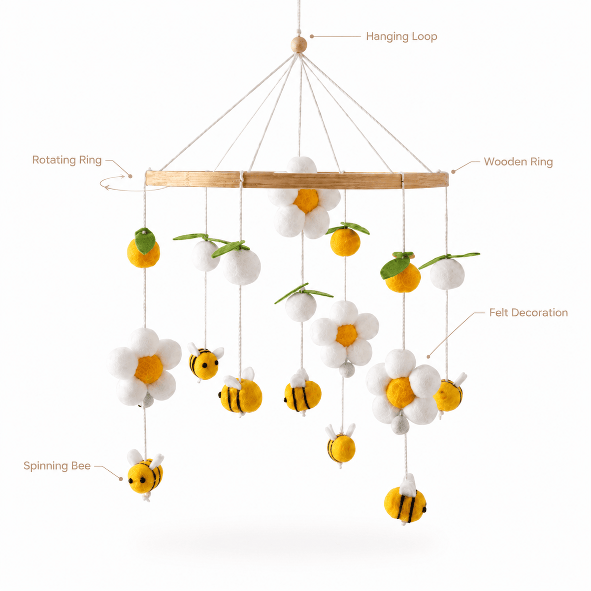 Handmade Bee Flower Felt Crib Mobile for Babies Nursery Decor