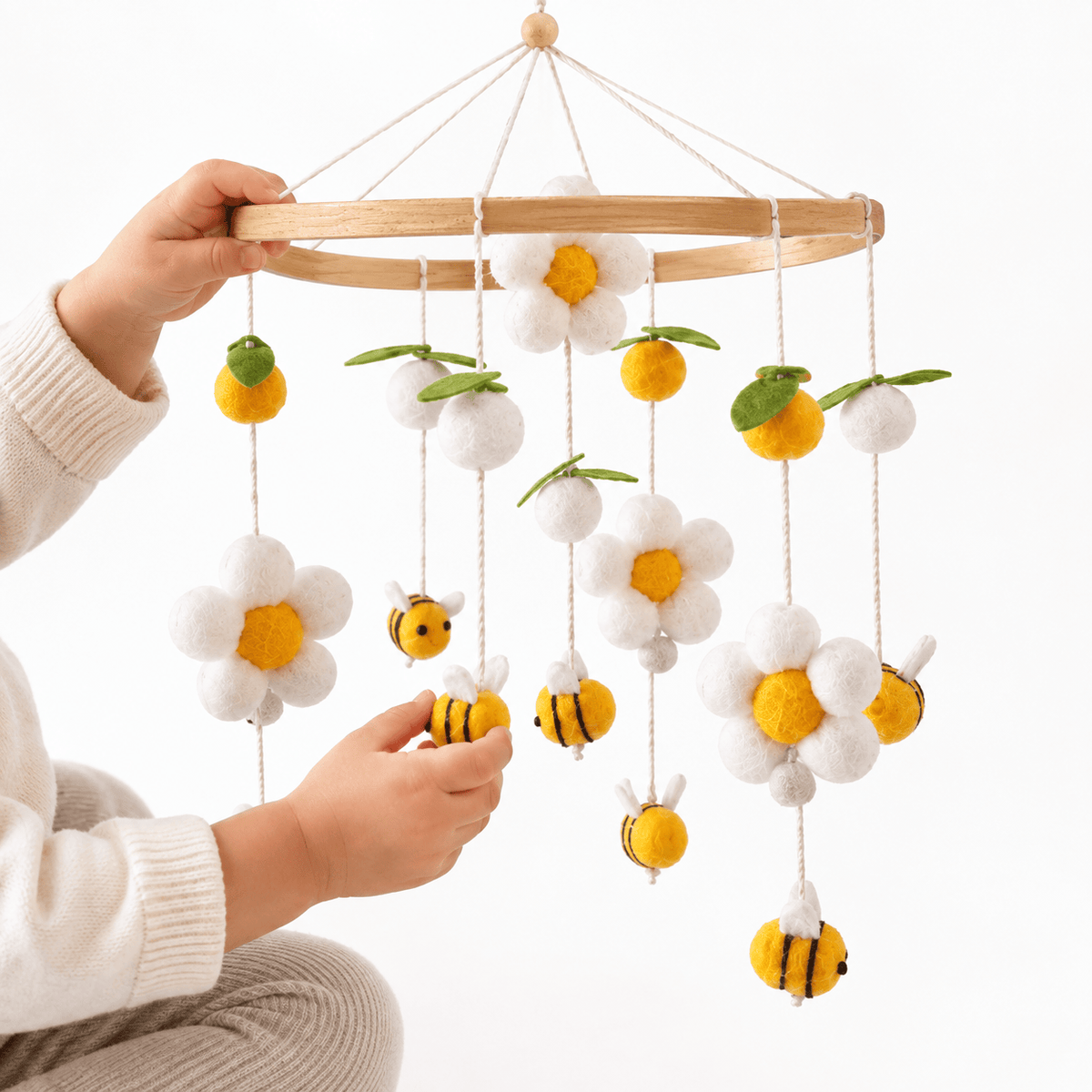 Handmade Bee Flower Felt Crib Mobile for Babies Nursery Decor