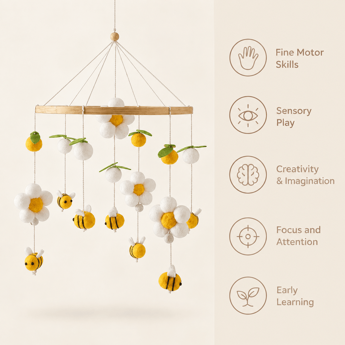 Handmade Bee Flower Felt Crib Mobile for Babies Nursery Decor