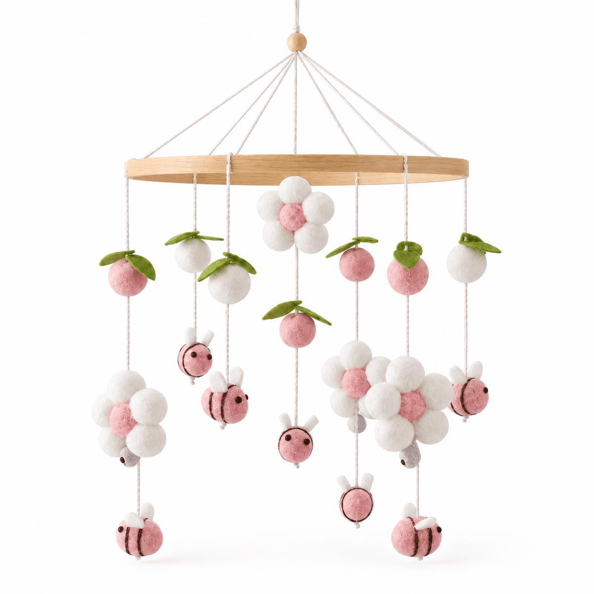 Handmade Felt Flower and Bee Baby Crib Mobile for Nursery Decor
