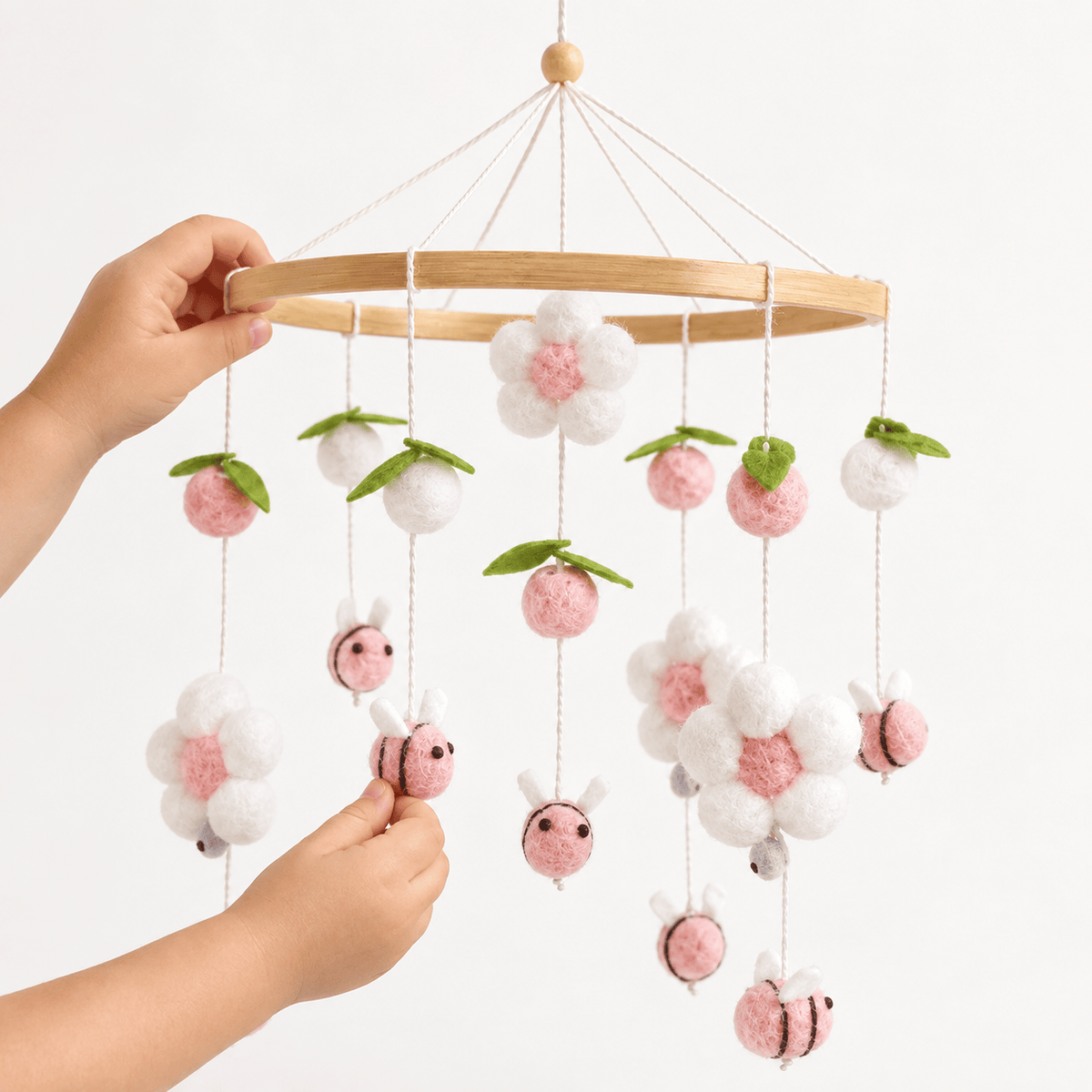 Handmade Felt Flower and Bee Baby Crib Mobile for Nursery Decor