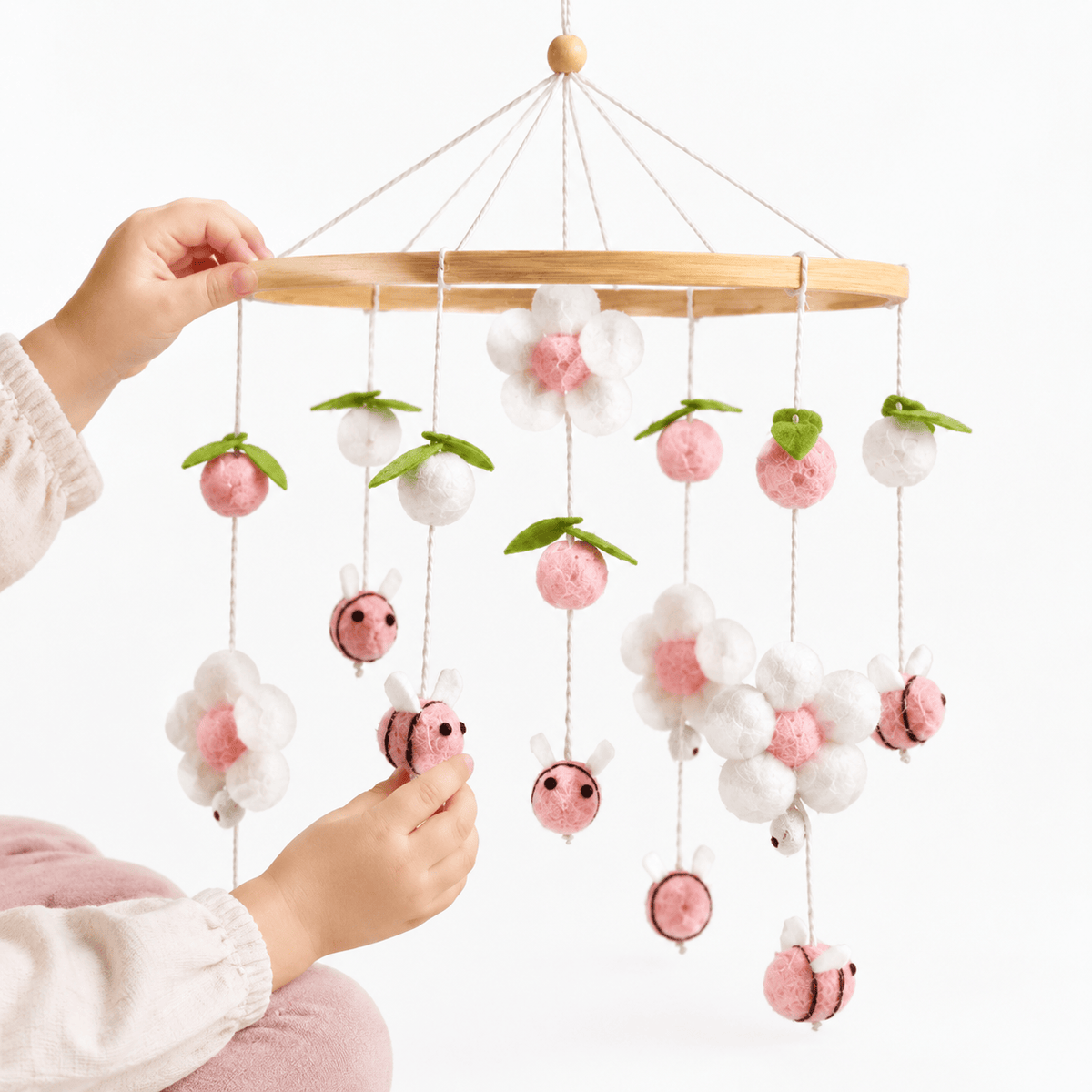 Handmade Felt Flower and Bee Baby Crib Mobile for Nursery Decor