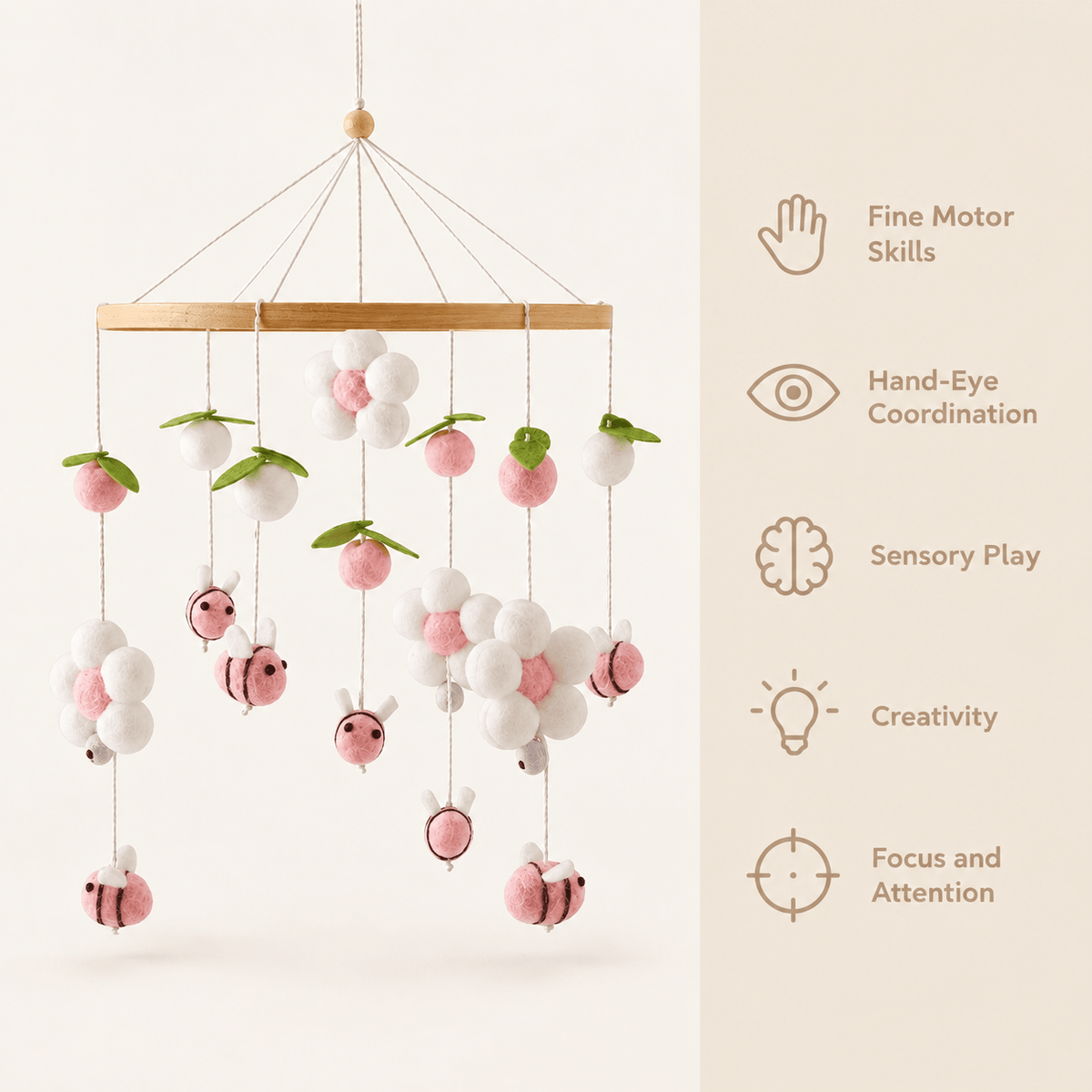 Handmade Felt Flower and Bee Baby Crib Mobile for Nursery Decor