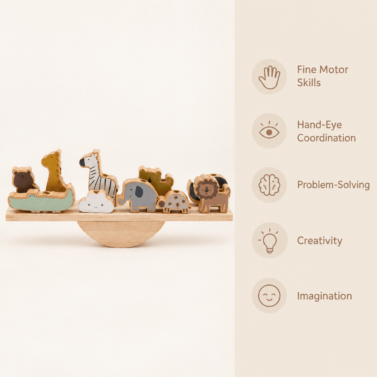 Montessori Animal Balancing Game with Wooden Safari Figures for Kids