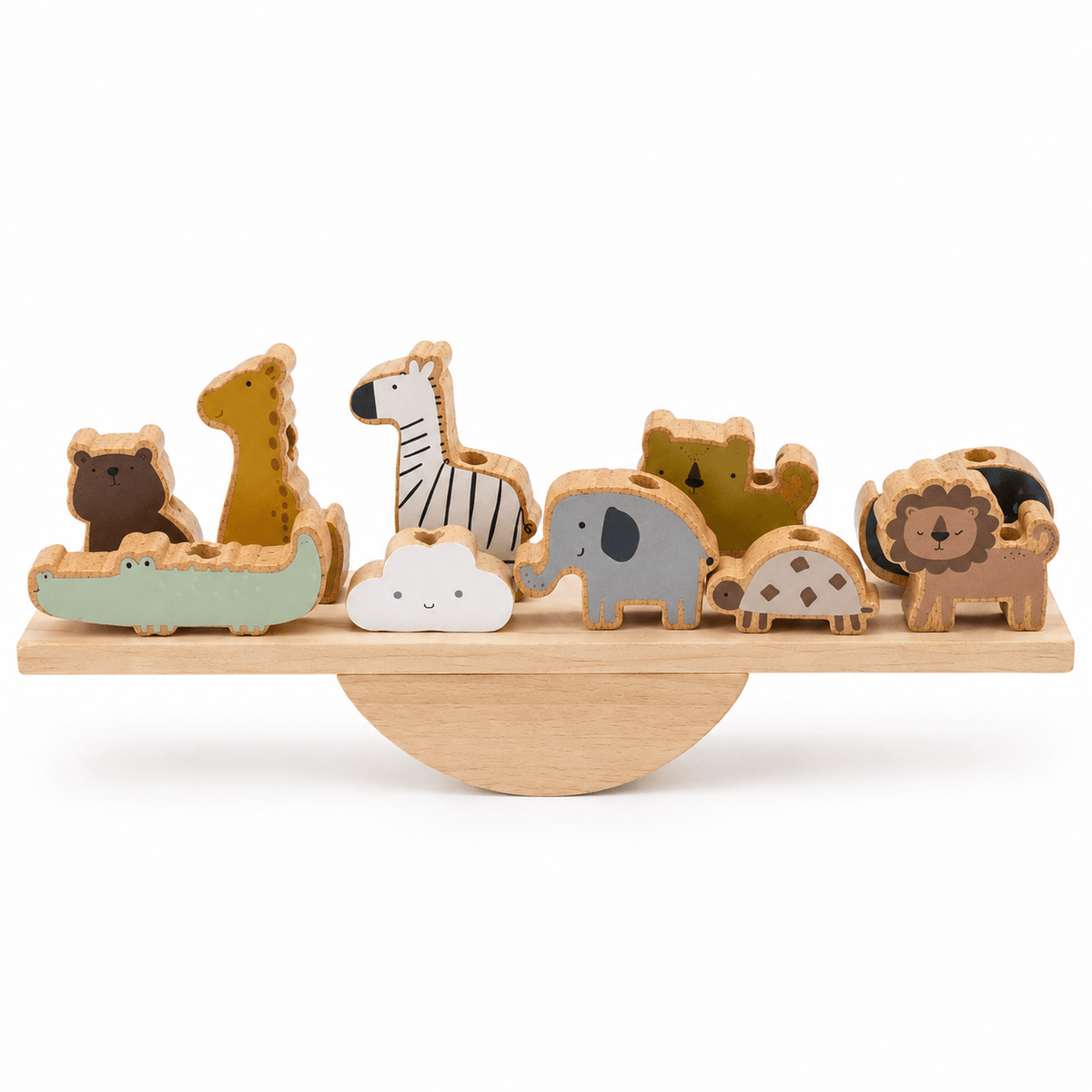 Montessori Animal Balancing Game with Wooden Safari Figures for Kids