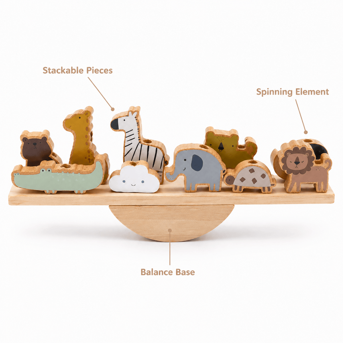 Montessori Animal Balancing Game with Wooden Safari Figures for Kids