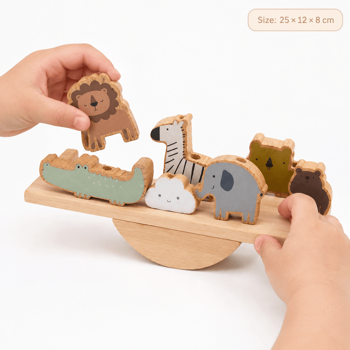 Montessori Animal Balancing Game with Wooden Safari Figures for Kids