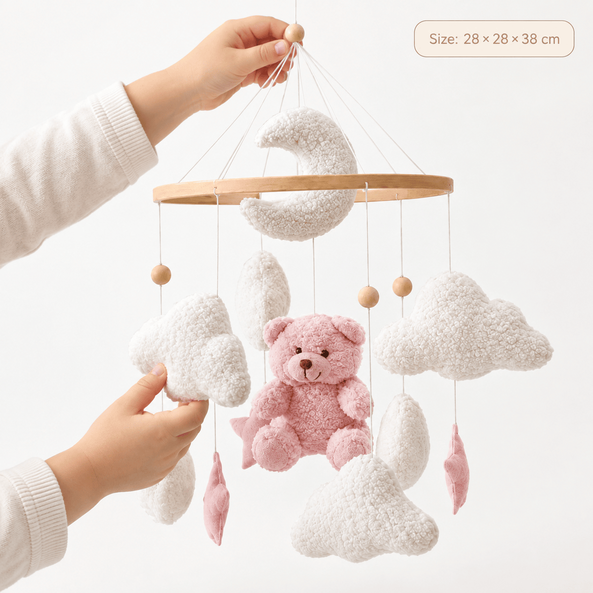 Montessori Baby Crib Mobile with Teddy Bear – Soft Soothing Nursery
