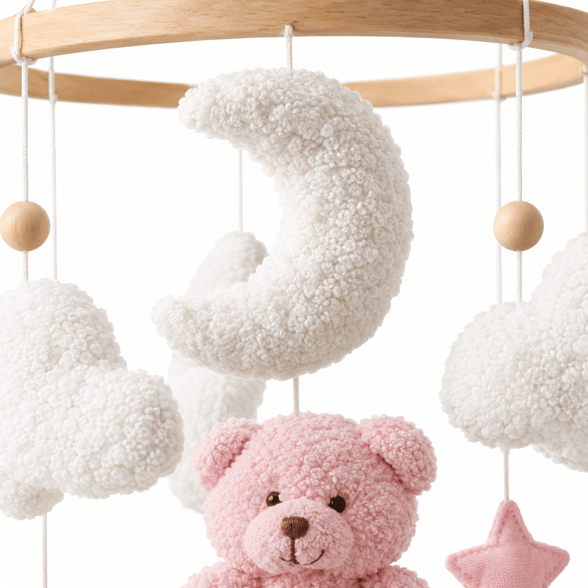 Montessori Baby Crib Mobile with Teddy Bear – Soft Soothing Nursery