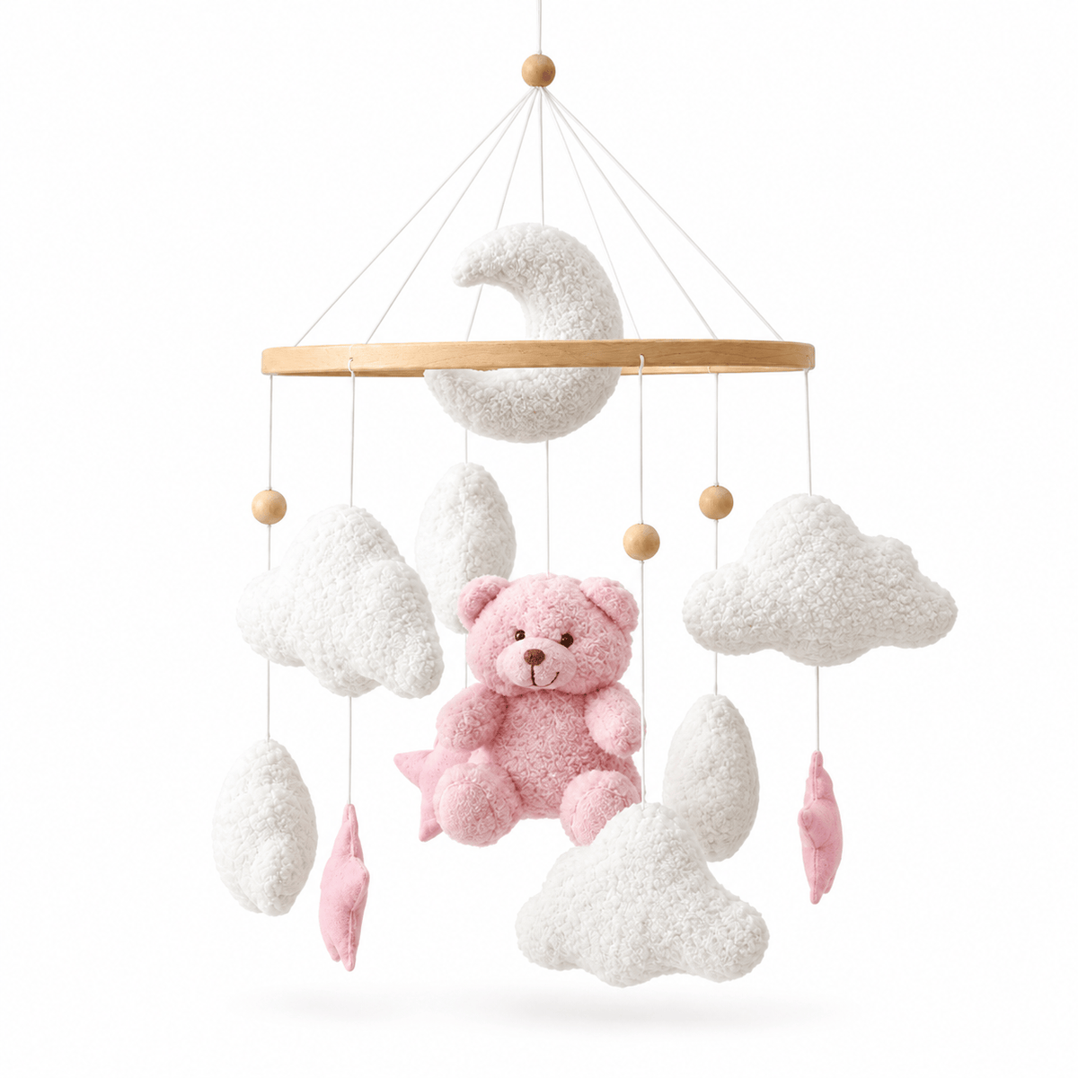 Montessori Baby Crib Mobile with Teddy Bear – Soft Soothing Nursery