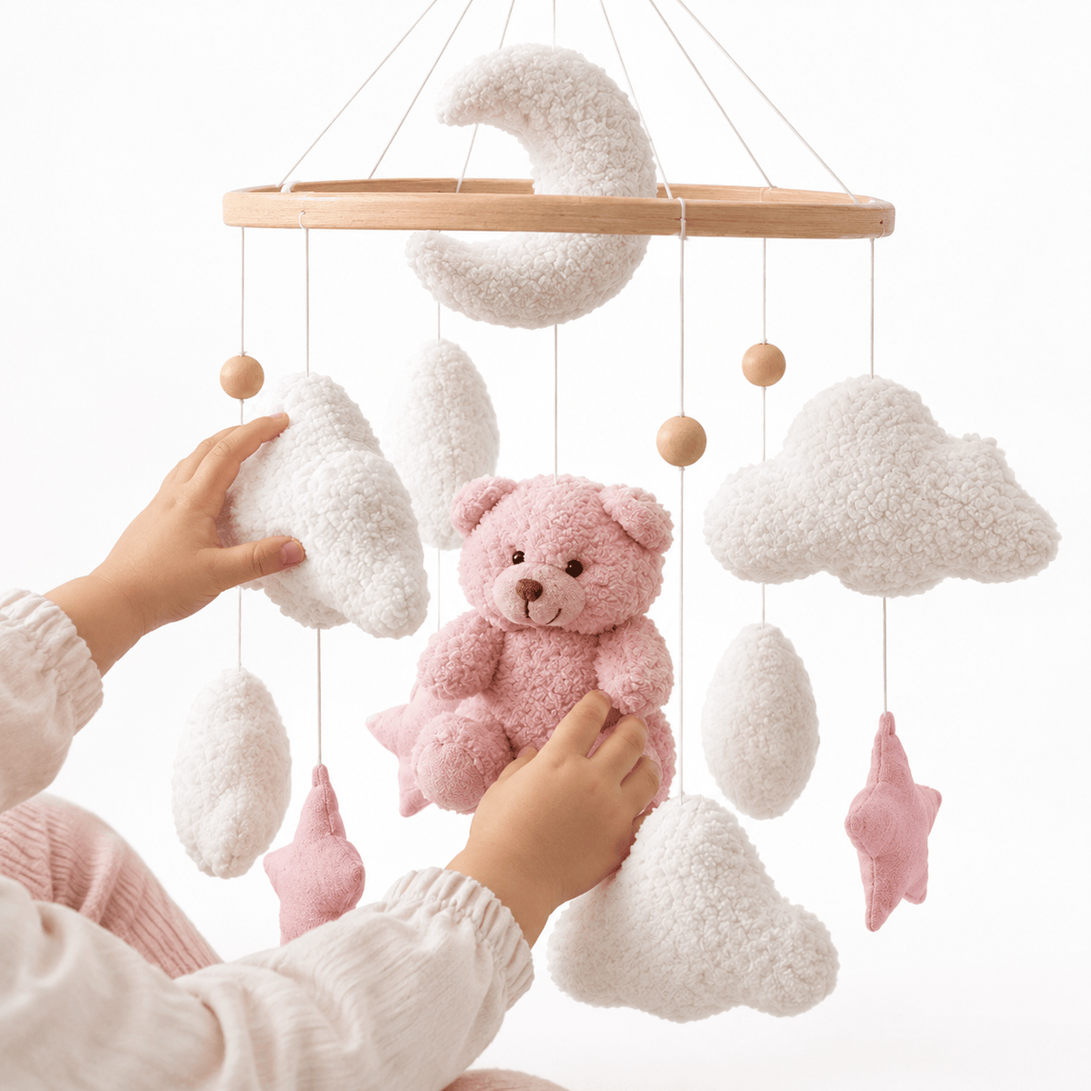 Montessori Baby Crib Mobile with Teddy Bear – Soft Soothing Nursery