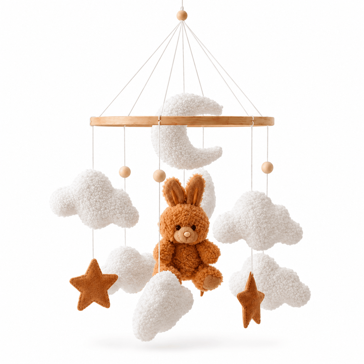Montessori Baby Mobile with Bunny, Clouds & Stars for Nursery