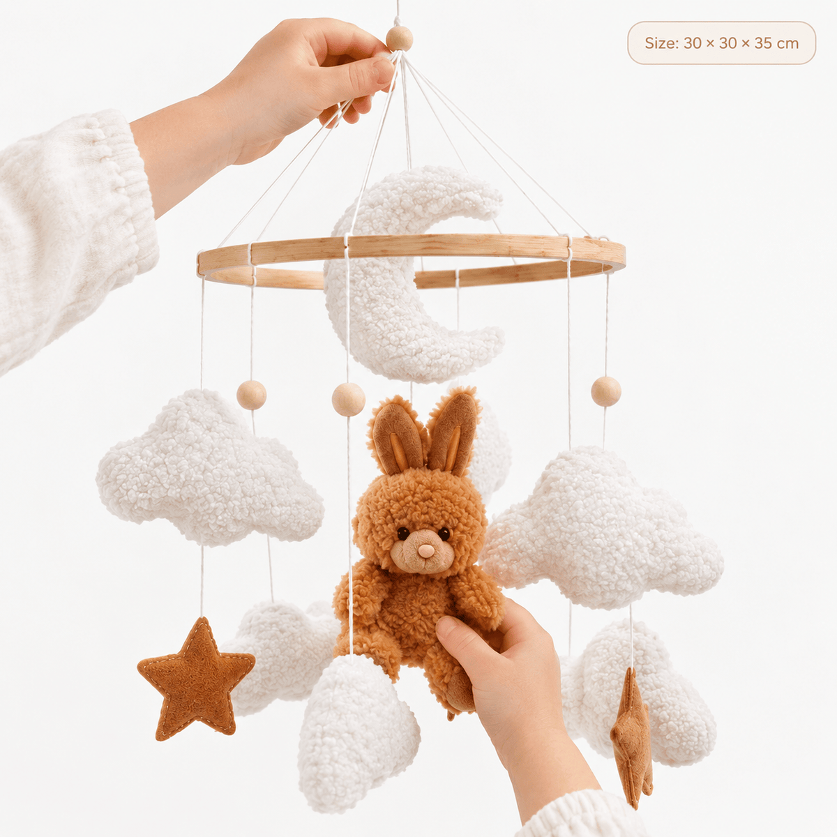 Montessori Baby Mobile with Bunny, Clouds & Stars for Nursery