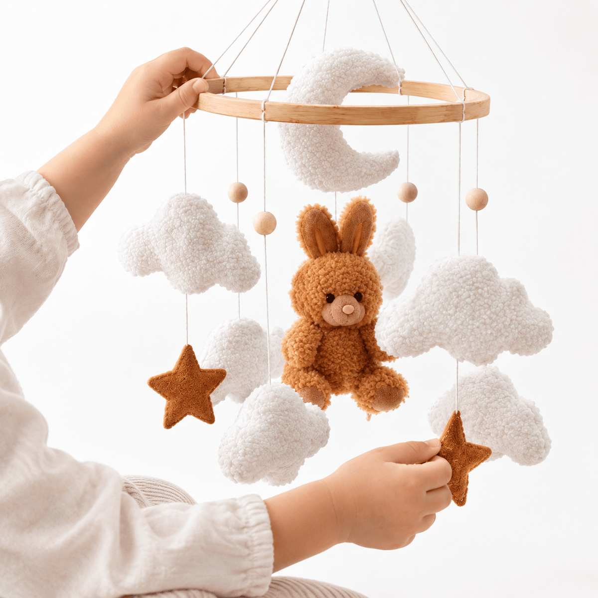 Montessori Baby Mobile with Bunny, Clouds & Stars for Nursery