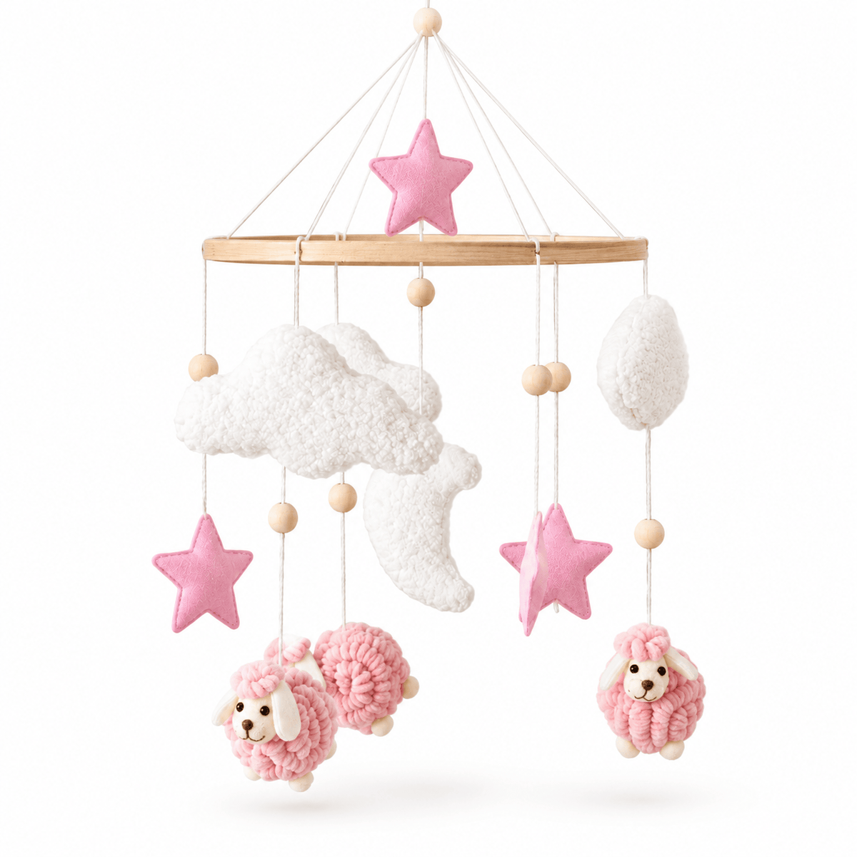 Montessori Baby Mobile with Sheep, Stars & Moon for Nursery Décor