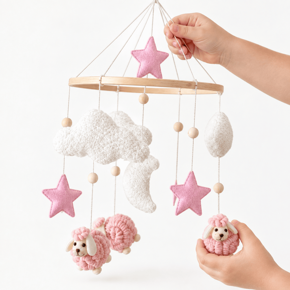 Montessori Baby Mobile with Sheep, Stars & Moon for Nursery Décor