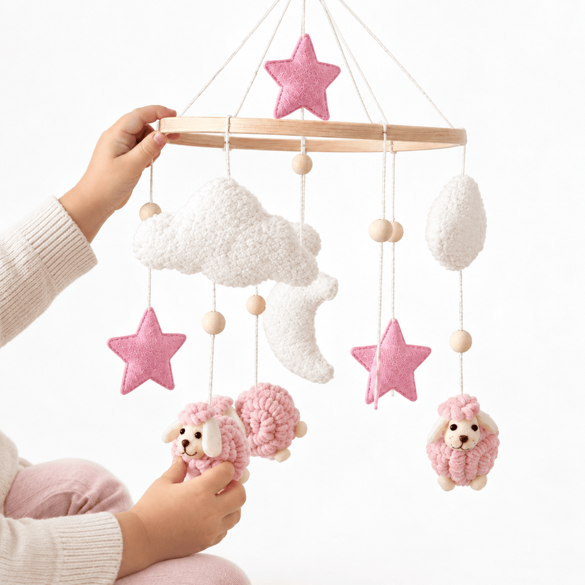 Montessori Baby Mobile with Sheep, Stars & Moon for Nursery Décor
