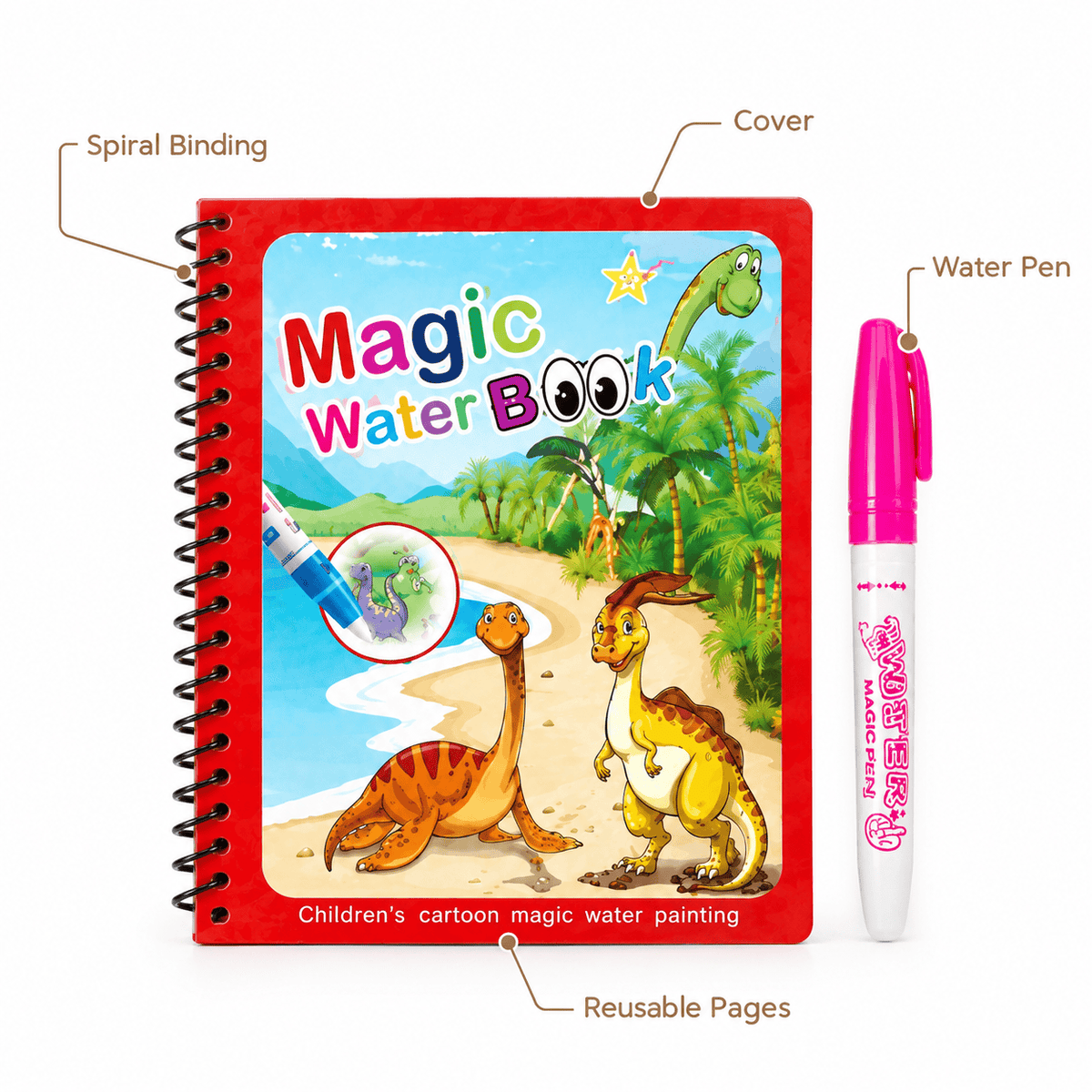 Montessori Dinosaur Water Coloring Book for Mess-Free Creative Play