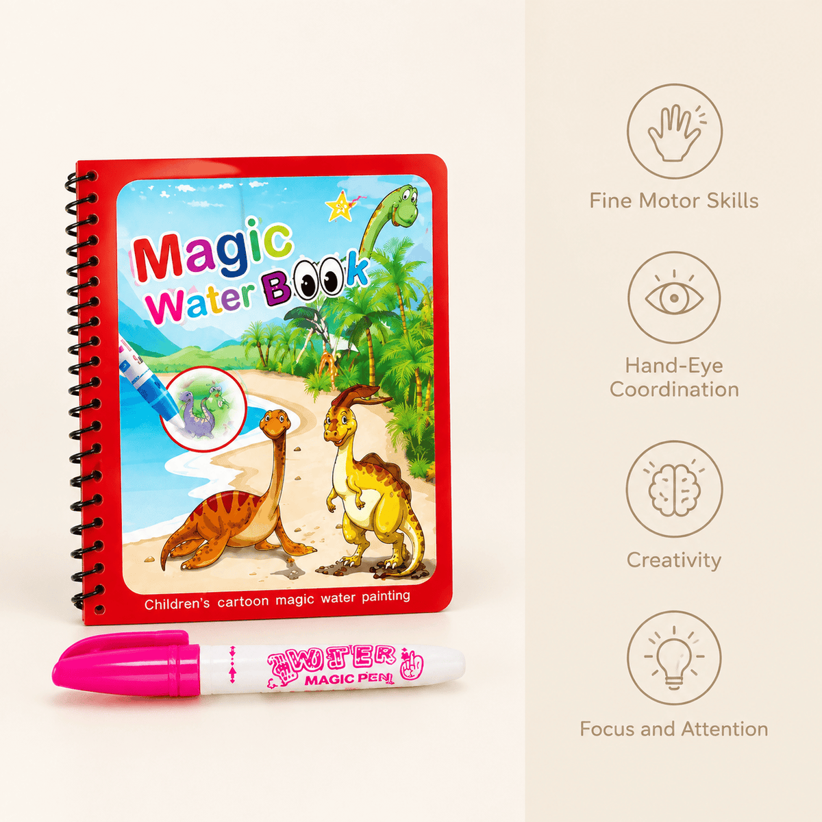 Montessori Dinosaur Water Coloring Book for Mess-Free Creative Play