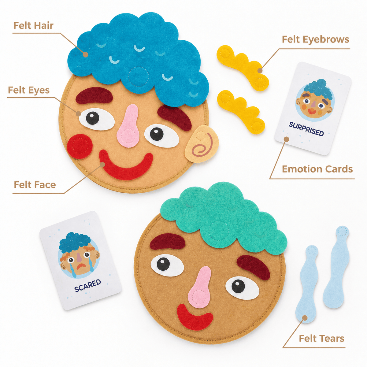 Montessori Emotion Learning Toy with Changeable Felt Faces for Kids