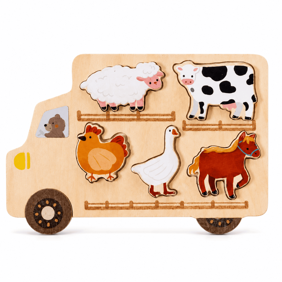 Montessori Farm Animal Puzzle – Wooden Shape Sorter for Toddlers