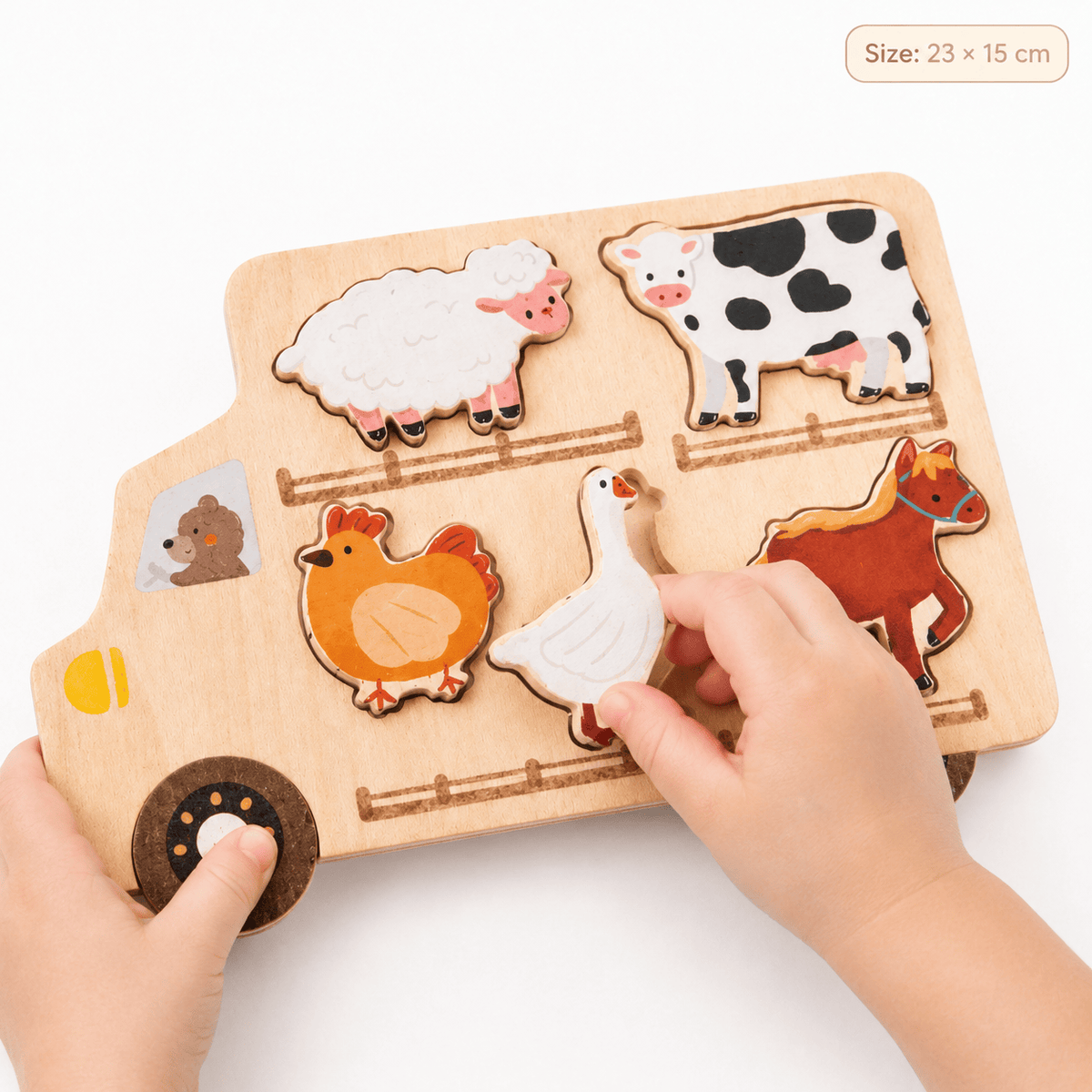 Montessori Farm Animal Puzzle – Wooden Shape Sorter for Toddlers