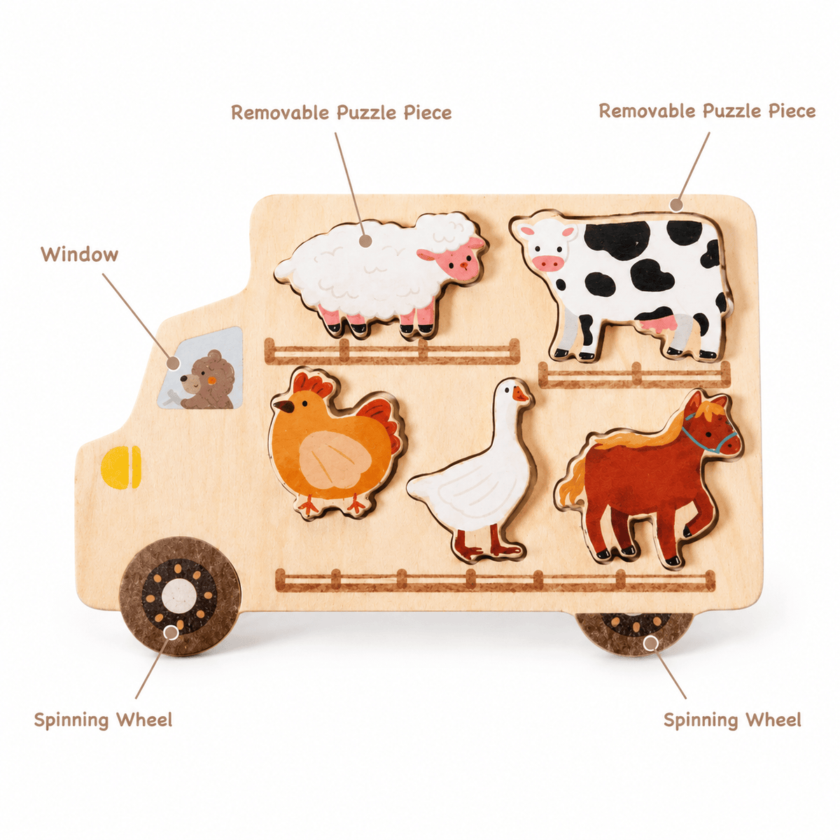 Montessori Farm Animal Puzzle – Wooden Shape Sorter for Toddlers