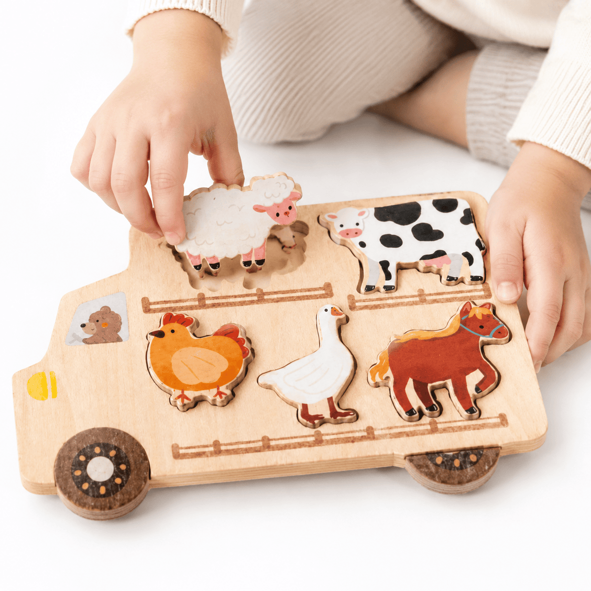 Montessori Farm Animal Puzzle – Wooden Shape Sorter for Toddlers