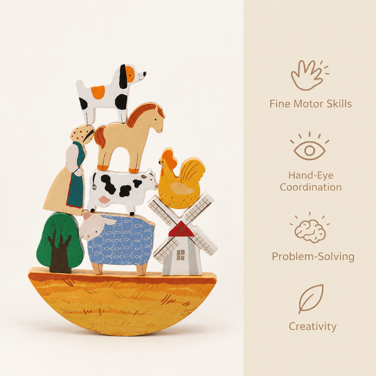 Montessori Farm Animal Stacking Toy for Toddlers - Balancing Set